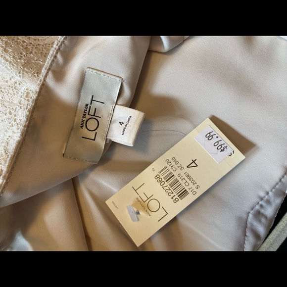 Loft off white lace with black ribbon trim midi dress size 4 - Picture 3 of 5